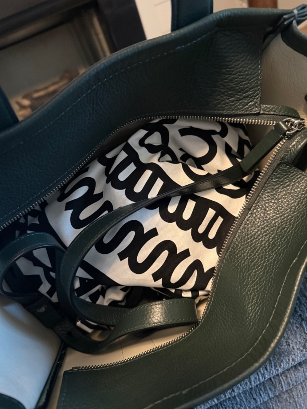 Marc Jacobs Dark Green Pebbled Leather The ToteBag with Scarf Accent - Picture 4 of 17